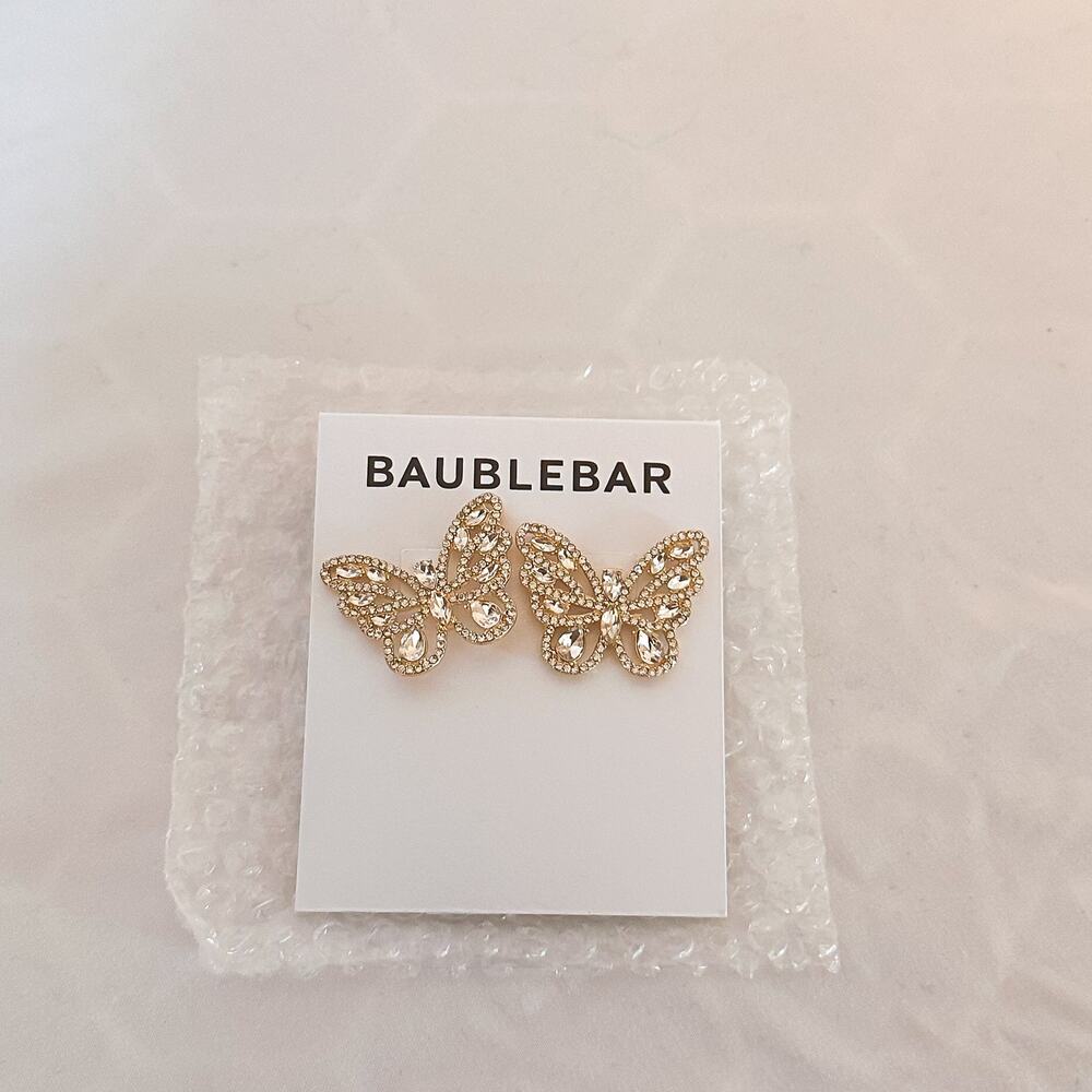 3 FOR $50! 🎁 NWT BAUBLEBAR Gold Crystal Butterfly Statement Studs - Picture 2 of 3